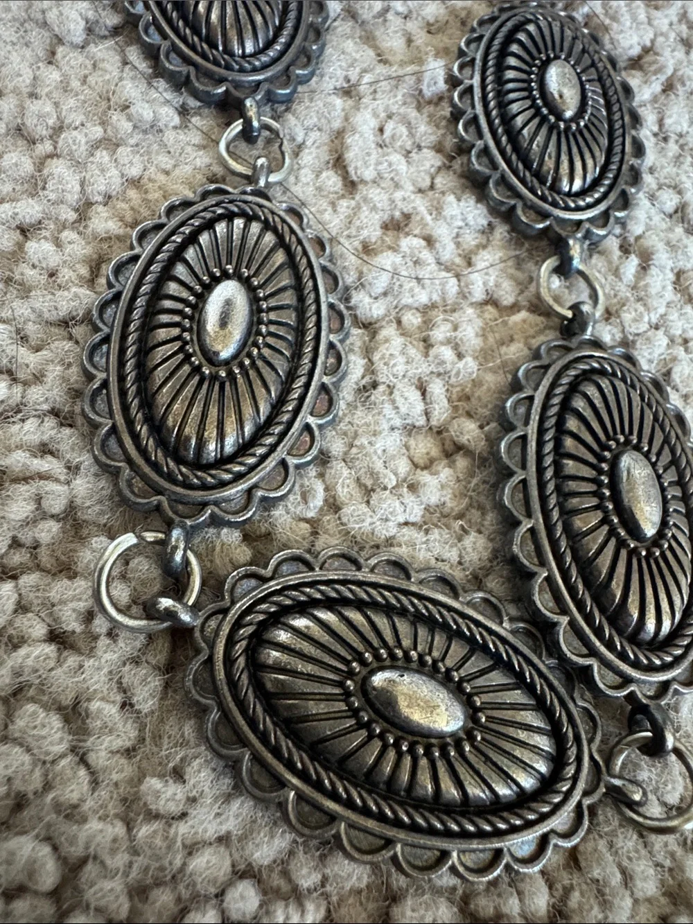 Silver-Tone Oval Concho Necklace and Bracelet Set